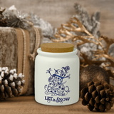 Christmas Let It Snow Ceramic Jar/ Blue Swirly Filigree Snowman Winter Sugar/ Spice Jar With Cork Lid Country Holiday Farmhouse Kitchen Gift