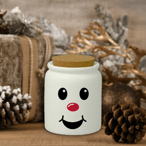 Christmas Ceramic Jar/ Snowman Creamer/ Sugar/ Spice Jar With Cork Lid Country Holiday Farmhouse Kitchen Gift