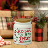Christmas Ceramic Jar/ The Stockings Were Hung By The Chimney With Care Sugar/ Spice Jar With Cork Lid Country Holiday Farmhouse Kitchen