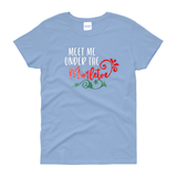 Christmas Mistletoe Shirts/ Meet Me Under The Mistletoe T-Shirts/ Metallic Red, Green Bling Winter Holiday Party Top Christmas Gift