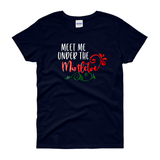 Christmas Mistletoe Shirts/ Meet Me Under The Mistletoe T-Shirts/ Metallic Red, Green Bling Winter Holiday Party Top Christmas Gift