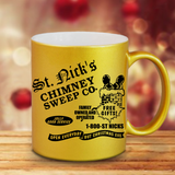 St. Nick’s Christmas Mugs/ Old Fashioned Santa Metallic Silver Gold Coffee Mug/ Retro Chimney Advertisement Winter Holiday Mug Gift