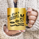 St. Nick’s Christmas Mugs/ Old Fashioned Santa Metallic Silver Gold Coffee Mug/ Retro Chimney Advertisement Winter Holiday Mug Gift