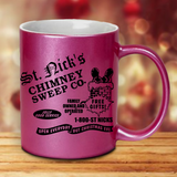 St. Nick’s Christmas Mugs/ Old Fashioned Santa Metallic Silver Gold Coffee Mug/ Retro Chimney Advertisement Winter Holiday Mug Gift