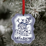 Christmas Let It Snow Ornament/ Blue Swirly Filigree Snowman Holiday Benelux Ornament/ Gift Tags