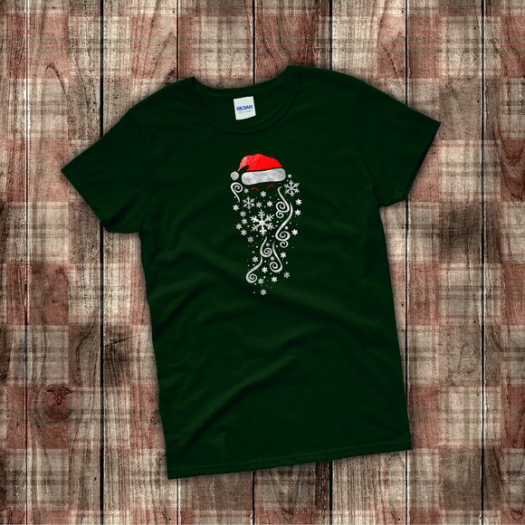 Christmas Shirts/ Santa Claus T-Shirts/ Silver Snowflake Santa Beard And Red Hat Winter Holiday Top Christmas Gift