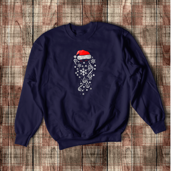 Christmas Sweatshirt/ Santa With Snowflakes Beard Shirt/ Metallic Silver And Red Holiday Fleece Sweater