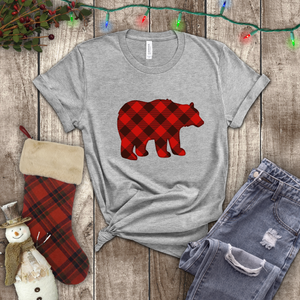 Christmas Bear Shirts/ Red Buffalo Plaid Bear Winter Holiday T shirts
