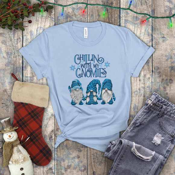 Christmas Shirts/ Chillin With My Gnomies Winter Blue Sweater Gnome Trio Pajama T shirts