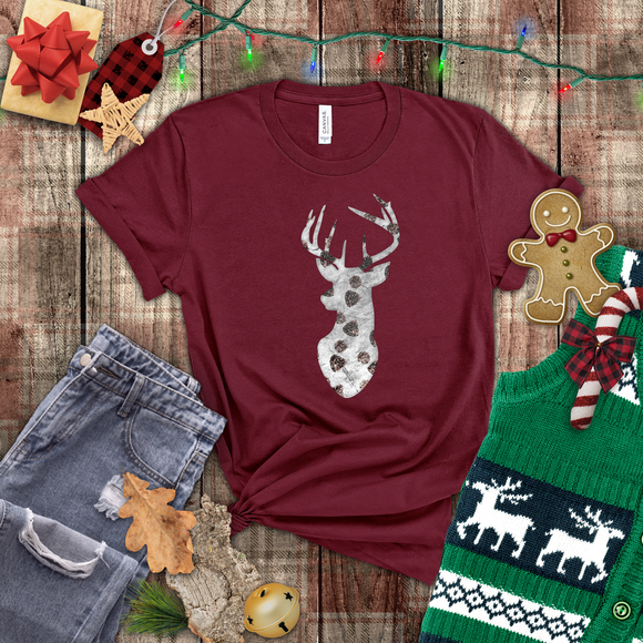 Christmas Deer Shirts/ Gray Parchment Textured Deer With Pinecones Winter Holiday T shirts