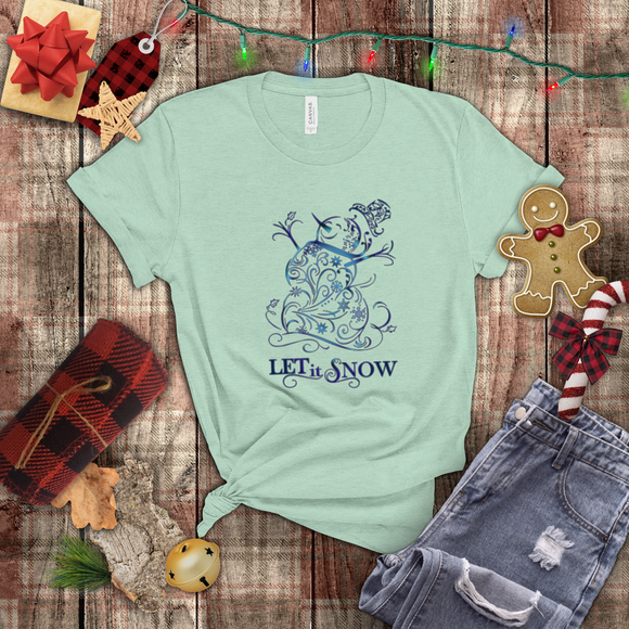 Christmas Shirts/ Blue Victorian Snowman Let It Snow Winter Holiday T shirts