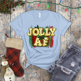 Christmas Shirts/ Jolly Af Gold Marquee Letter Lights Holiday Bling T shirts