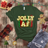 Christmas Shirts/ Jolly Af Gold Marquee Letter Lights Holiday Bling T shirts