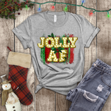 Christmas Shirts/ Jolly Af Gold Marquee Letter Lights Holiday Bling T shirts