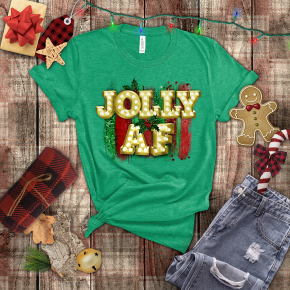 Christmas Shirts/ Jolly Af Gold Marquee Letter Lights Holiday Bling T shirts