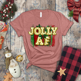 Christmas Shirts/ Jolly Af Gold Marquee Letter Lights Holiday Bling T shirts