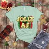 Christmas Shirts/ Jolly Af Gold Marquee Letter Lights Holiday Bling T shirts