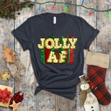 Christmas Shirts/ Jolly Af Gold Marquee Letter Lights Holiday Bling T shirts