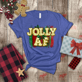 Christmas Shirts/ Jolly Af Gold Marquee Letter Lights Holiday Bling T shirts