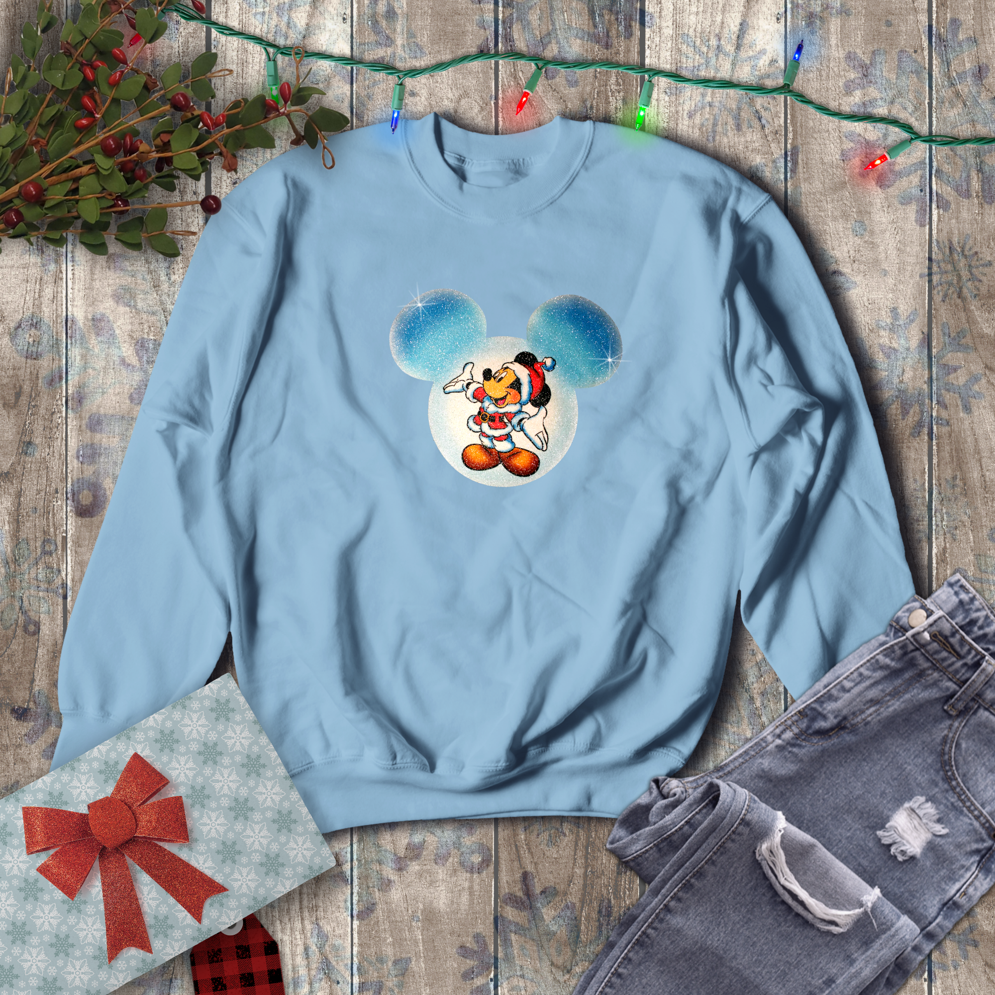 Disney Christmas Sweatshirt/ Peppermint Red Candy Swirl Shirt/ Mickey Mouse Holiday  Fleece Sweater