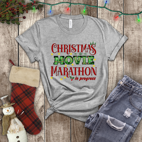 Christmas Shirts/ Movie Watching Marathon In Progress Marquee Letter Lights Pajama Winter Holiday T shirts