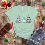 Christmas Shirts/ Watercolor 3 Pine Trees Black And White Deer/ Green Holly Leaves Winter T shirts