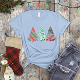 Christmas Shirts/ Watercolor 3 Pine Trees Stripe, Holly Leaves, Snowflakes T shirts