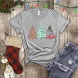 Christmas Shirts/ Watercolor 3 Pine Trees Stripe, Holly Leaves, Snowflakes T shirts