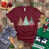 Christmas Shirts/ Watercolor 3 Pine Trees Stripe, Holly Leaves, Snowflakes T shirts