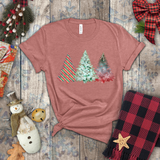 Christmas Shirts/ Watercolor 3 Pine Trees Stripe, Holly Leaves, Snowflakes T shirts