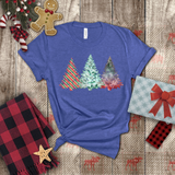 Christmas Shirts/ Watercolor 3 Pine Trees Stripe, Holly Leaves, Snowflakes T shirts