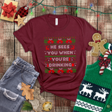 Christmas Shirts/ Funny Santa He Sees You When You’re Drinking Holiday Fleece Ugly Sweater Winter Holiday T shirts