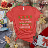Christmas Shirts/ Funny Santa He Sees You When You’re Drinking Holiday Fleece Ugly Sweater Winter Holiday T shirts