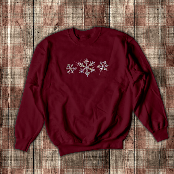 Christmas Snow Sweatshirt/ Glitter Bling Silver Snowflakes Shirt/ Winter Snow Holiday Fleece Sweater