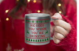 Ugly Christmas Sweater Coffee Mug/ Funny Santa He Sees You When You’re Drinking Metallic Gold, Silver Mug/ Holiday Sweater Coffee Lover Gift