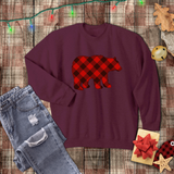 Christmas Bear Sweatshirt/ Red Buffalo Plaid Bear Winter Holiday Fleece Sweater