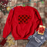 Christmas Bear Sweatshirt/ Red Buffalo Plaid Bear Winter Holiday Fleece Sweater