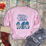 Christmas Sweatshirt/ Chillin With My Gnomies Winter Blue Sweater Gnome Trio Pajama Winter Fleece Sweater