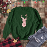 Rose Gold Deer Head Sweatshirt/ Metallic Rose Gold Buck Christmas Sweatshirt/ Women’s Winter Holiday Deer Fleece Sweater