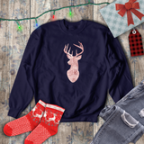 Rose Gold Deer Head Sweatshirt/ Metallic Rose Gold Buck Christmas Sweatshirt/ Women’s Winter Holiday Deer Fleece Sweater