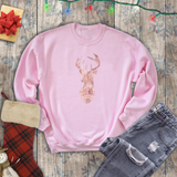 Rose Gold Deer Head Sweatshirt/ Metallic Rose Gold Buck Christmas Sweatshirt/ Women’s Winter Holiday Deer Fleece Sweater