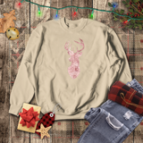 Rose Gold Deer Head Sweatshirt/ Metallic Rose Gold Buck Christmas Sweatshirt/ Women’s Winter Holiday Deer Fleece Sweater