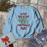 Christmas Sweatshirt/ Funny This Is Fine I’m Fine Messy Tangled Holiday Lights Pajama Winter Holiday Fleece Sweater