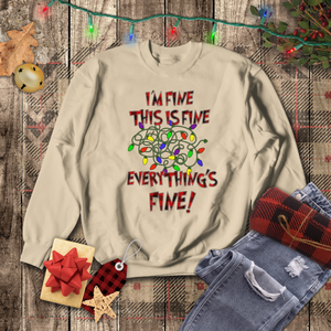 Christmas Sweatshirt/ Funny This Is Fine I’m Fine Messy Tangled Holiday Lights Pajama Winter Holiday Fleece Sweater