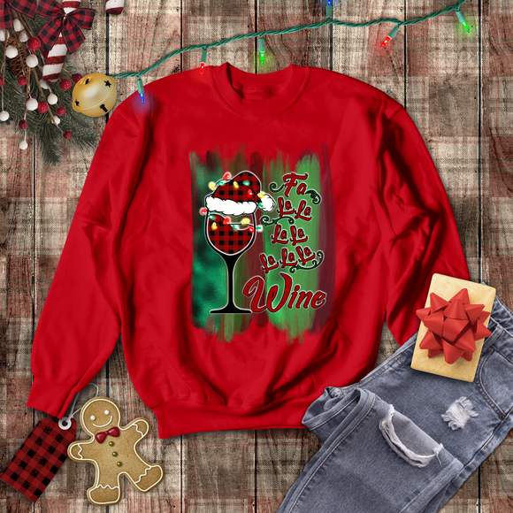 Christmas Wine Sweatshirt/ Carol Wine Lover Holiday Drinking Plaid Fa La La La Holiday Fleece Sweater