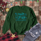 Christmas Sweatshirt/ Frosty's Snowflake Café At The North Pole Metallic Blue Shirt/ Winter Holiday Fleece Sweater