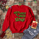 Christmas Sweatshirts/ Grinchy Most Likely To Wreck A Sleigh Funny Group, Family Party Matching Fleece Sweaters