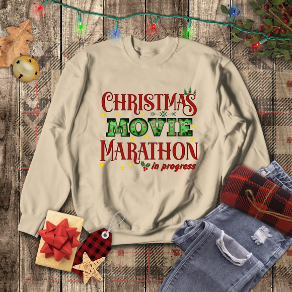 Christmas Sweatshirt/ Movie Watching Marathon In Progress Marquee Letter Lights Pajama Winter Holiday Fleece Sweater