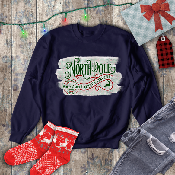 Christmas Sweatshirt/ Vintage North Pole Coffee Company Sign Pajama Winter Fleece Sweater