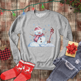 Christmas Sweatshirt/ Watercolor Snowman And Bird With Blue Snowflakes Pajama Winter Fleece Sweater